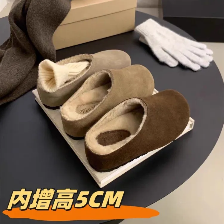 小个子内增高勃肯鞋女厚底半拖加绒秋冬棉鞋新款包头百搭外穿棉鞋