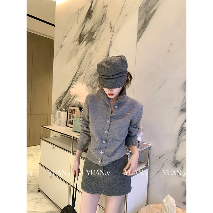 媛媛【舒芙蕾】立领针织开衫女秋冬新款修身显瘦毛衣外套上衣#M0575