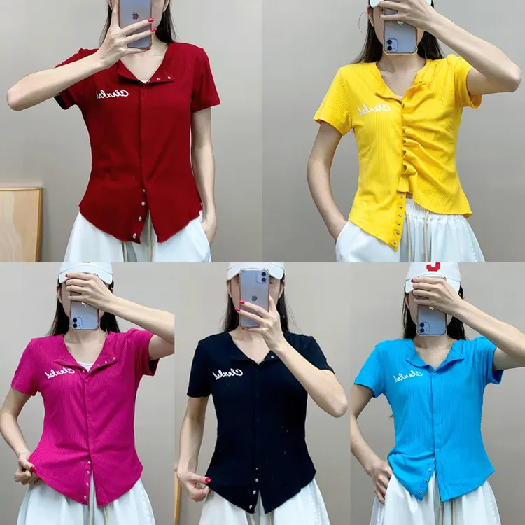 短袖新品2025年春夏季广场舞曳步舞修身两穿暗扣打底衫单件外上衣