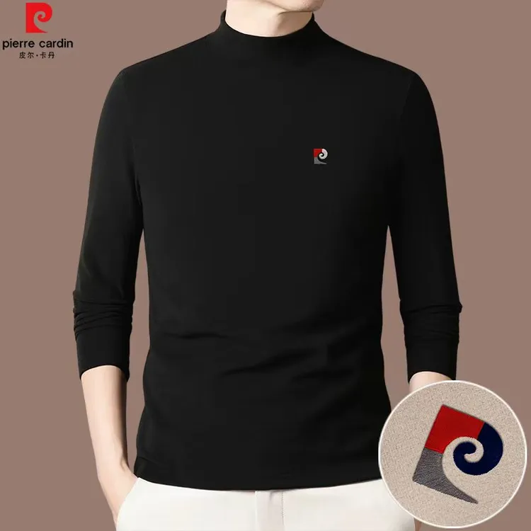 【皮尔卡丹品质正品】高档男士半高领打底真德绒保暖高弹男士打底衫