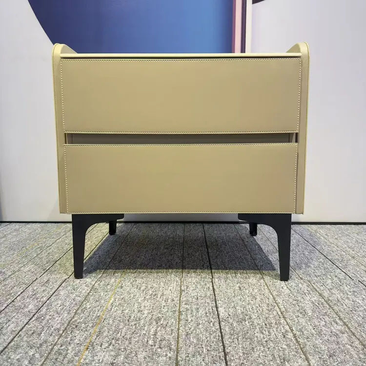 鸿帅格轻奢马鞍皮艺术床头柜柜子极简储物柜