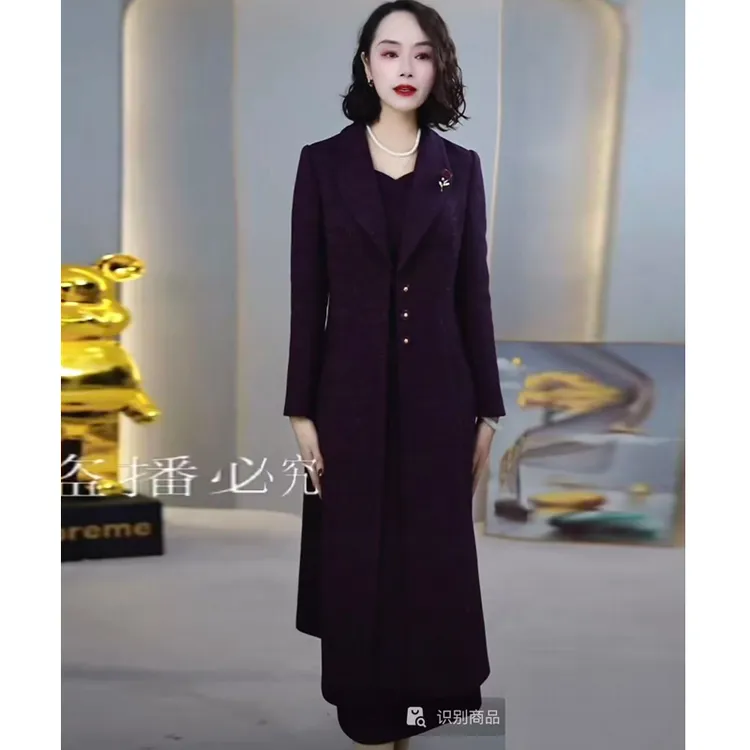 高档中长款风衣连衣裙两件套女2025春秋新款妈妈气质套装礼服裙子