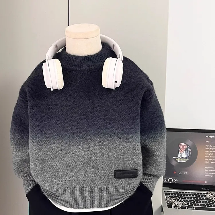 男童毛衣2025冬季新品儿童渐变时尚保暖套头针织衫女宝加厚毛线衣
