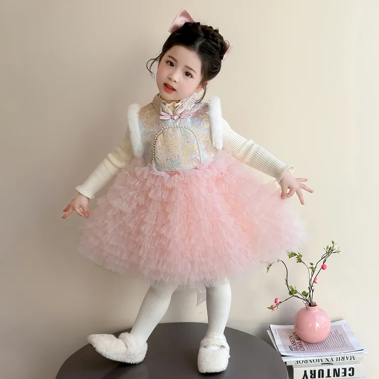 女童新中式连衣裙套装冬季儿童洋气女宝宝中国风拜年服加厚新年装