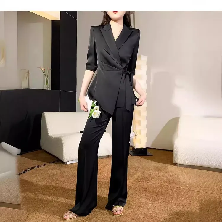 时尚西装套装女夏新款黑色职业装高级感秋装休闲英伦风西服两件套