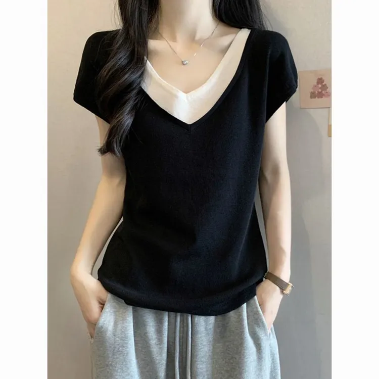 诺行臻选服装铺大码女装肚子两件正肩T恤打底夏季mm显瘦气质短袖