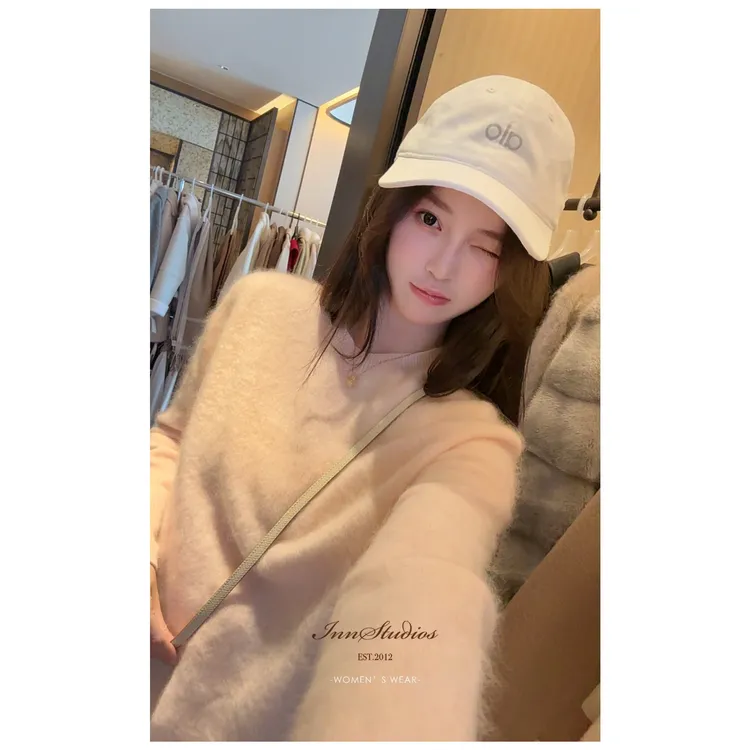 Innstudios 软软糯糯粉色拉毛针织衫拉毛羊毛羊绒混纺上衣