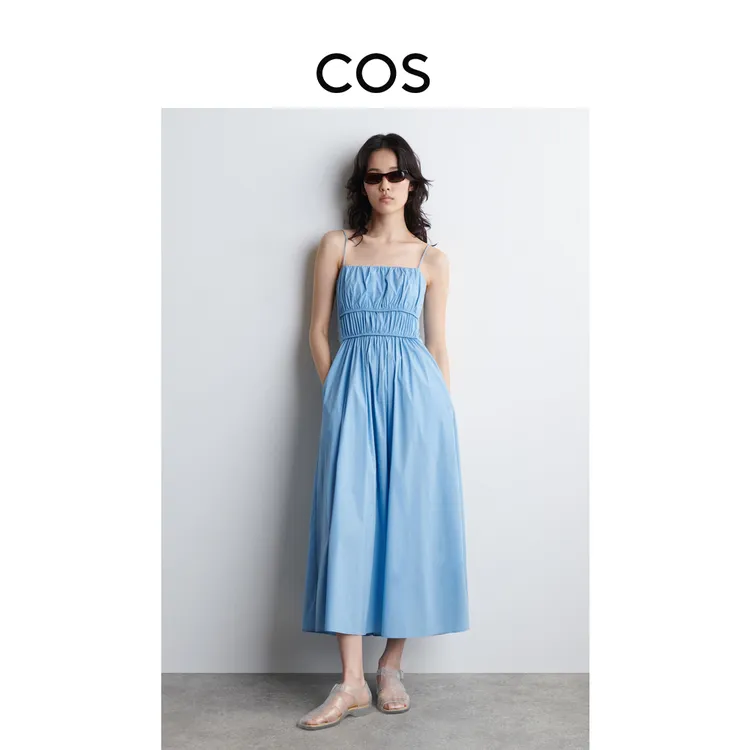 COS女装 休闲版型棉质混纺中长款连衣裙2025夏季新品1244881007