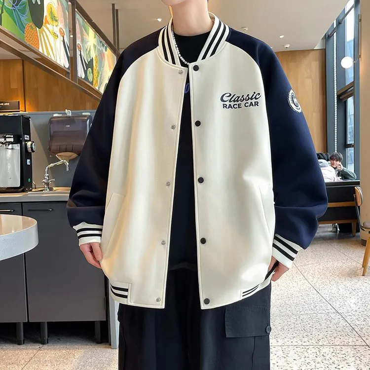 2025青少年春季新款拼色棒球服外套宽松时尚字母印花百搭款夹克