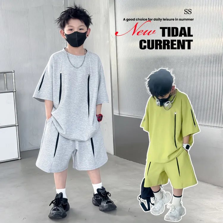 男童夏季休闲套装2025新款中大童痞帅男孩夏季短袖运动炸街两件套