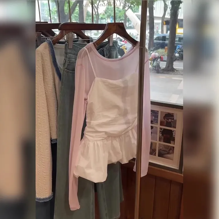 高端货~韩国东大门时尚收腰显瘦白色吊带背心叠穿防晒上衣女夏季