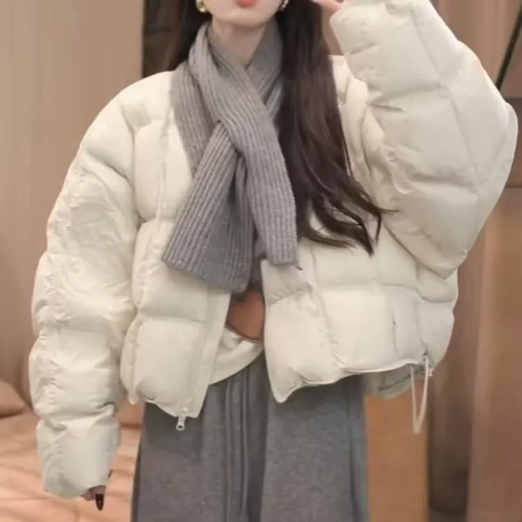 韩版2025冬季新款宽松保暖加厚面包服羽丝外套女