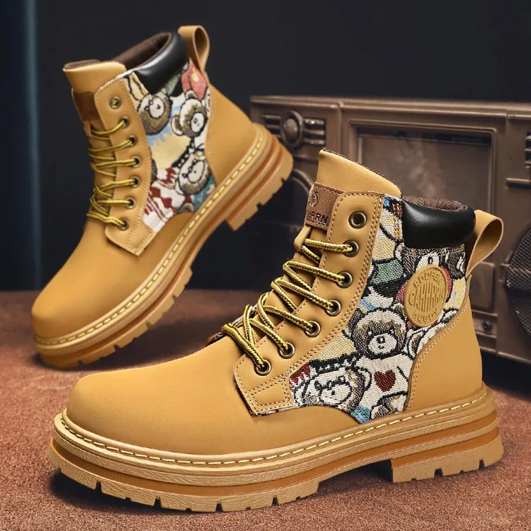 大头马丁靴男秋冬季加绒男靴高帮休闲皮靴子男士工装靴2025年新款