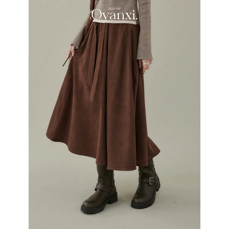 欧阳喜【流浪巴黎】复古百搭半身裙中长款A字裙高腰显瘦半身裙