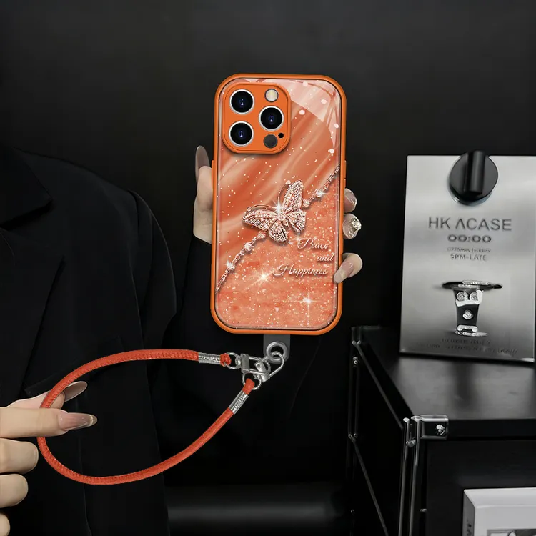 适用【苹果/oppo/华为/vivo/小米】金属漆爱马橙蝴蝶水凝壳防摔女款