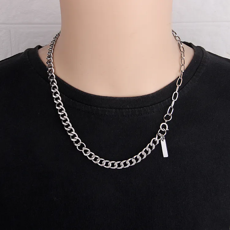 钛钢项链 高级感小众ins潮牌配饰男生百搭拼接链条古巴链男款
