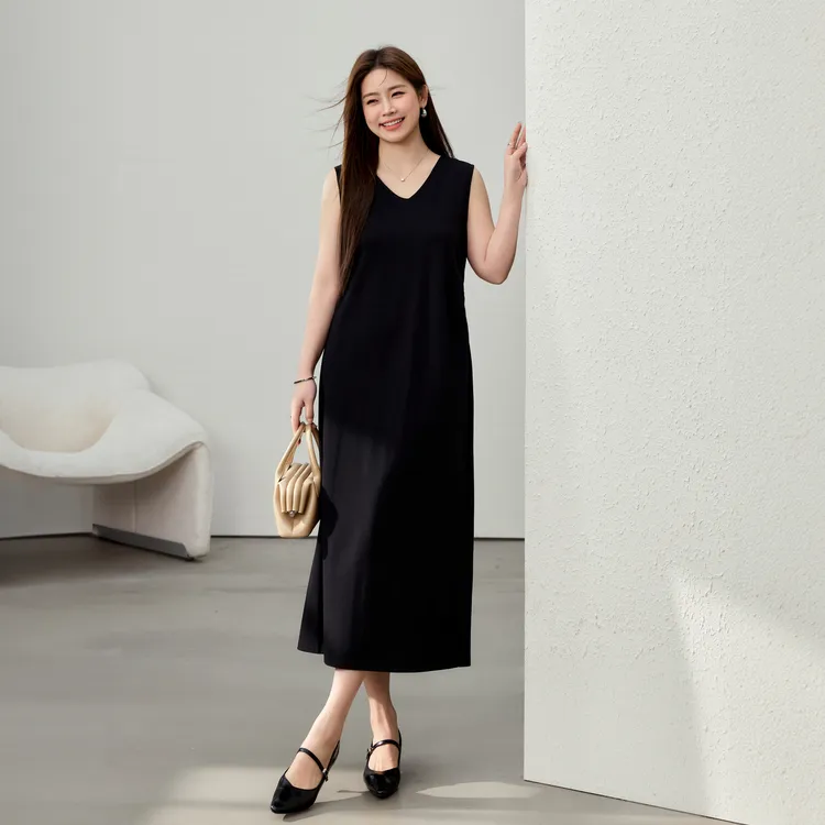 【简约气质连衣裙】纤莉秀女装微胖显瘦优雅洋气无袖连衣裙QJ4723