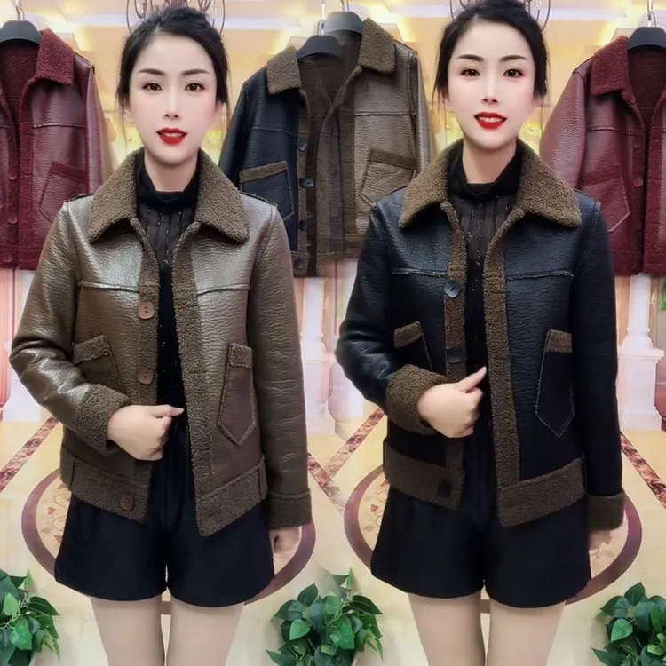 韩版皮毛一体外套女2025秋冬新款时尚气质百搭羊羔毛两面服短外套