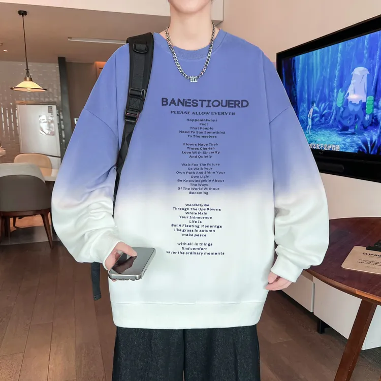 2025秋冬新款美式渐变卫衣男生潮流ins宽松休闲百搭体恤打底衫男