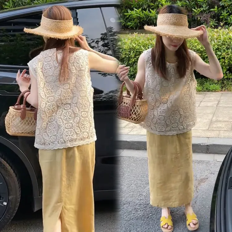 韩系轻熟一整套姐姐穿搭女夏季新款提花洋气小衫直筒半身裙两件套