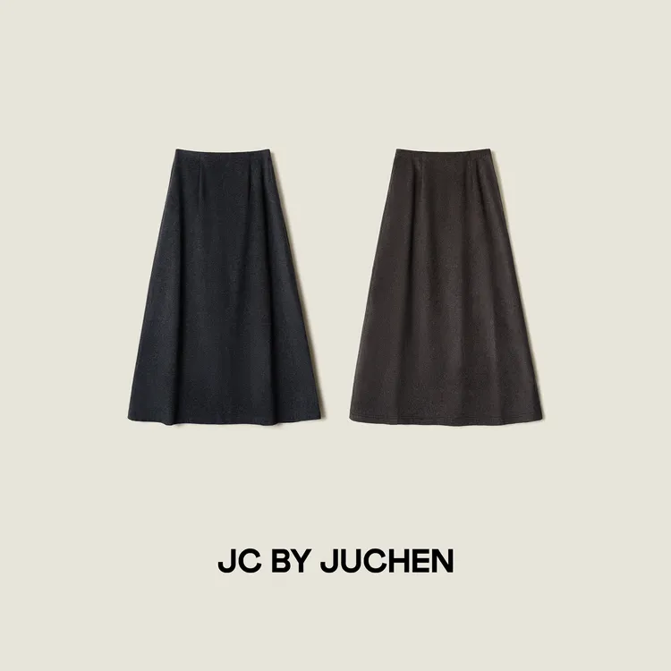 温柔惰性“纸片裙”羊毛羊绒混纺纯色显瘦长款半身裙 FW206001-182