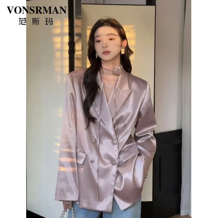 粉色高级感小西装外套女2025春秋季新款小个子西服超好看气质宽松
