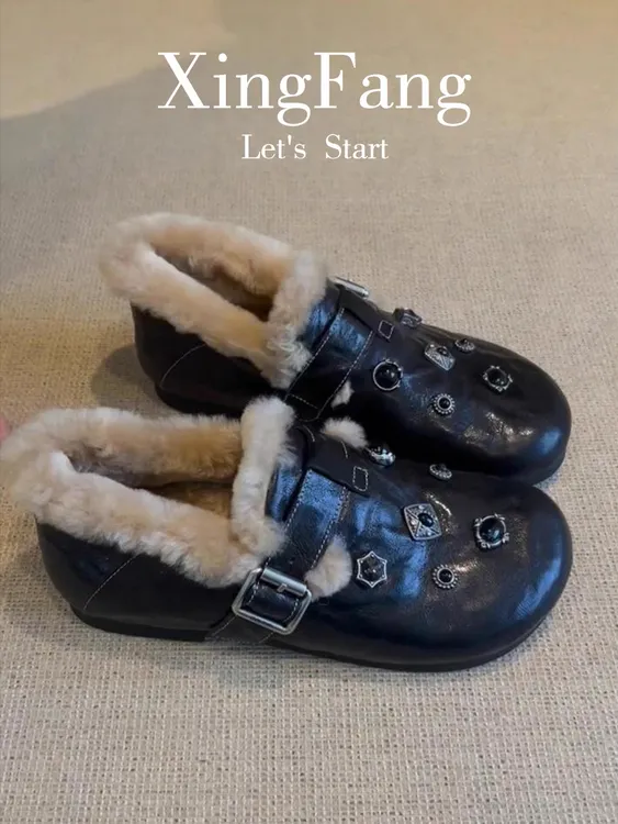 牛皮版~厚底全包加绒勃肯鞋女秋冬2025新款保暖毛毛鞋棉鞋博肯鞋