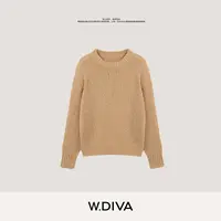 W.Diva【蓬松日记】羊驼毛羊毛混纺颗粒感圆领毛衣针织衫53Z142946