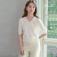 Mountlis 新款V领羊绒半袖春秋新款五分袖纯色简约女士羊绒衫