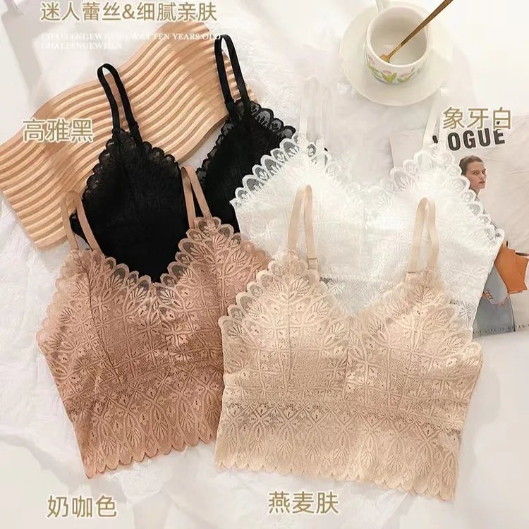 可装义乳法式蕾丝内衣女可调节防走光裹胸高质量蕾丝吊带