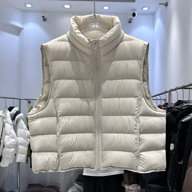黄色排骨羽绒马甲女2025新款韩版简约小个子宽松90白鸭绒背心外套