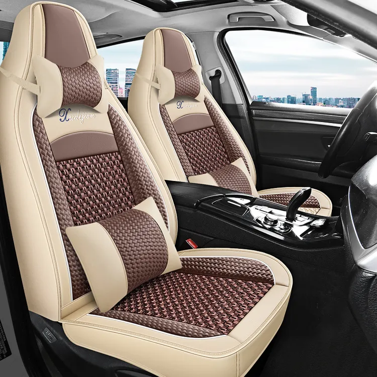 连体头新能源汽车坐垫四季通用全包围透气编织冰丝座椅套专用座套