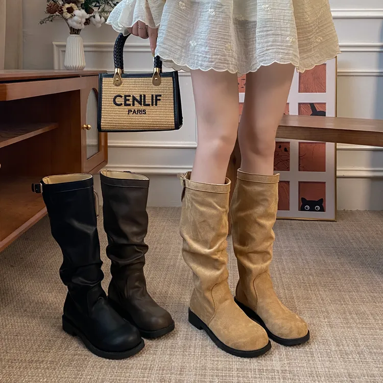 贾不假不过膝长靴女2025新款秋季流行复古百搭显瘦美拉德瘦瘦靴子