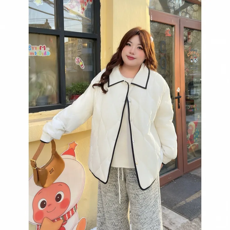 花契“牧羊少女”大码女装简约200斤胖mm-90白鸭绒羽绒服13901-C