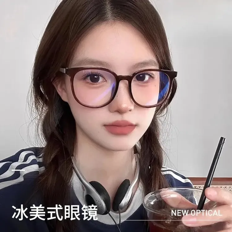 冰美式近视眼镜女可配度数大框方圆脸防蓝光素颜眼睛框架1