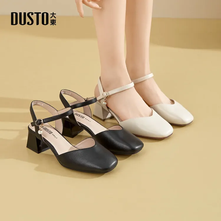 大东法式玛丽珍鞋女夏季新款百搭小众包头凉鞋粗跟显高鞋子女0079