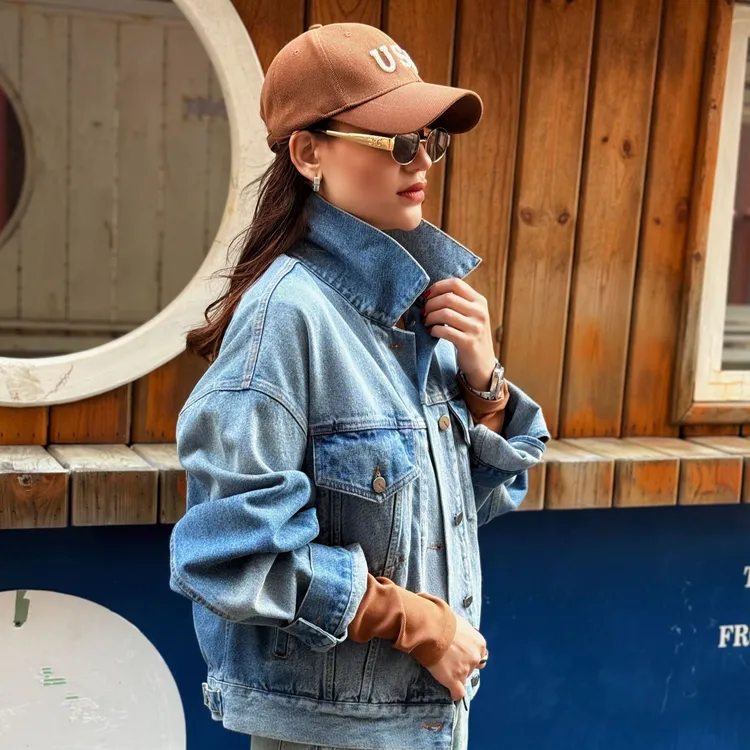 MUBINE 春秋款宽松韩版水洗做旧时尚复古牛仔外套 2514