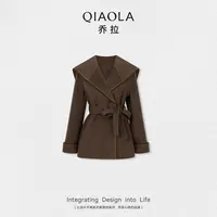QIAOLA/乔拉【秋意暖阳】秋季绵羊毛混色双面呢经典百搭大衣外套