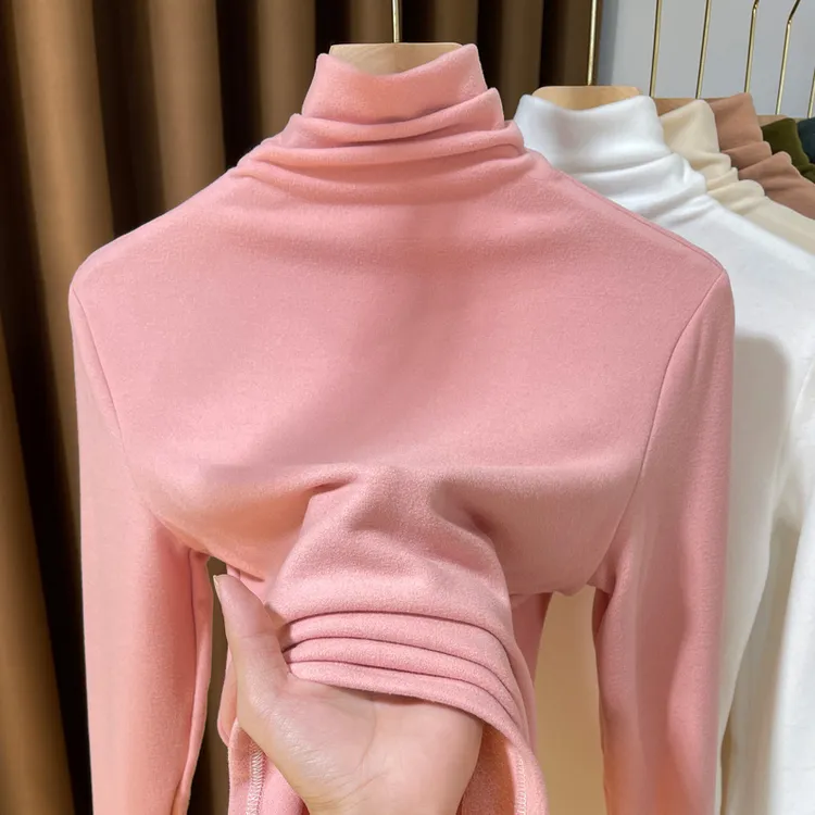高领双面德绒打底衫女2025年一体绒加绒加厚保暖上衣打底衫女内搭