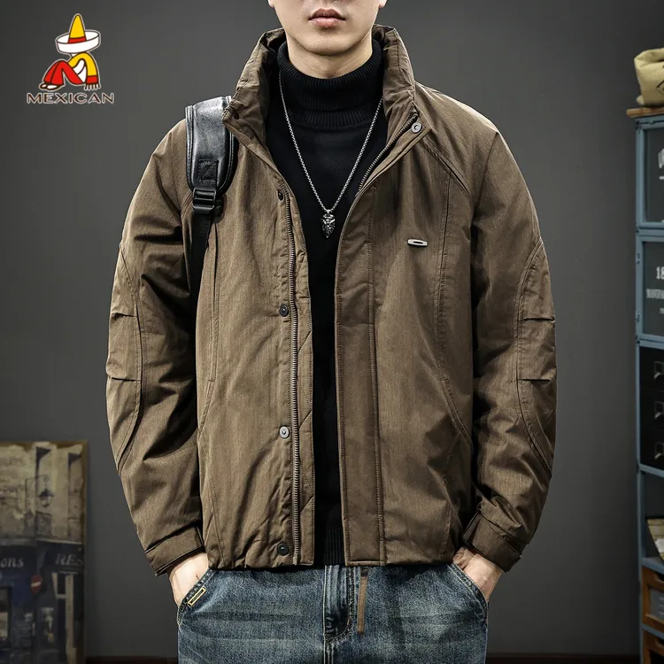 Mexican/稻草人冬季新款保暖羽绒服男款美式复古宽松休闲立领外套