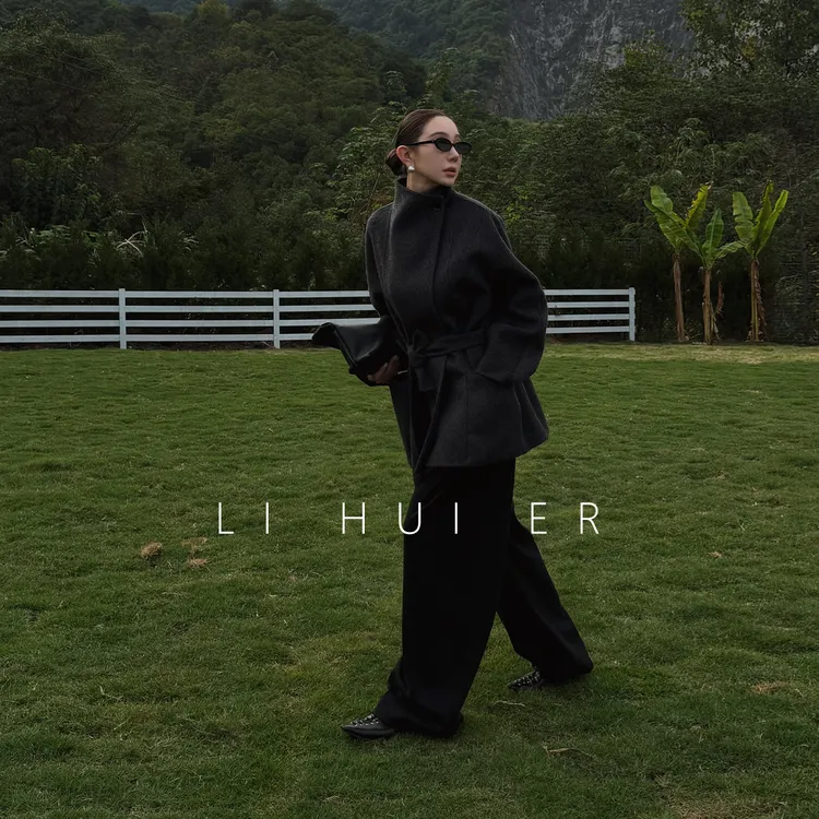 LiHuiEr李慧儿【暗岛】秋冬季轻奢设计师款黑色大衣LL0251282