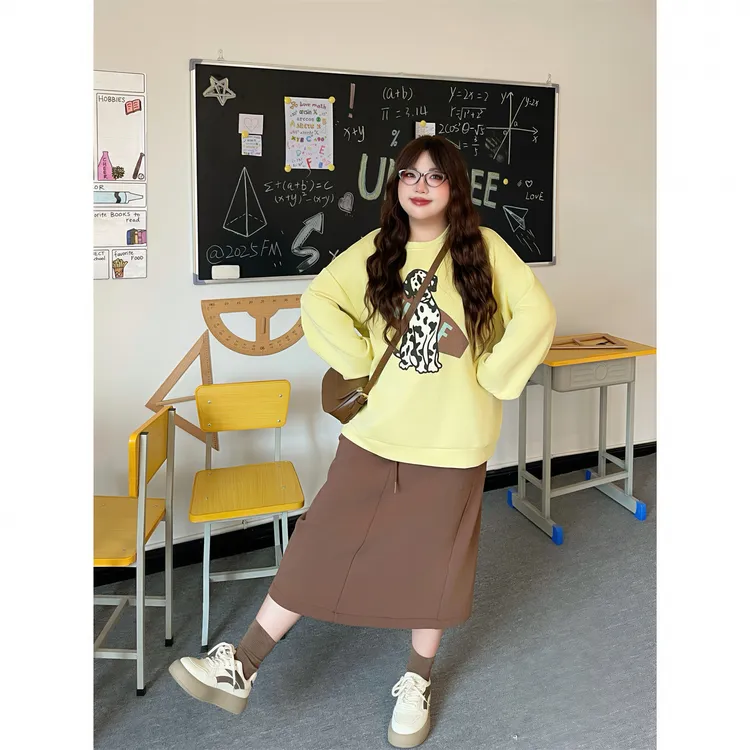 大码女装秋季花契200斤胖mm甜美减龄卡通宽松百搭显瘦卫衣15651-C