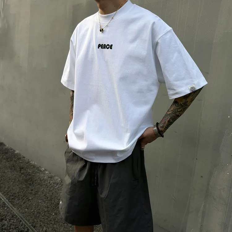 【UNAPS】夏季重磅320克双纱纯棉印花短袖T恤男女宽松半袖体恤上衣