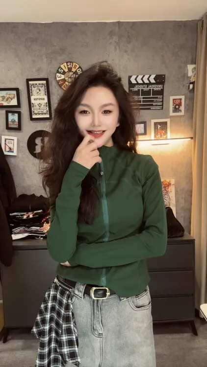 高弹力精梳棉拉链立领开衫外套女修身显瘦透气亲肤纯色上衣