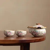 桃花朵朵手抓茶壶一壶两杯女士精致茶具汝窑陶瓷高颜值