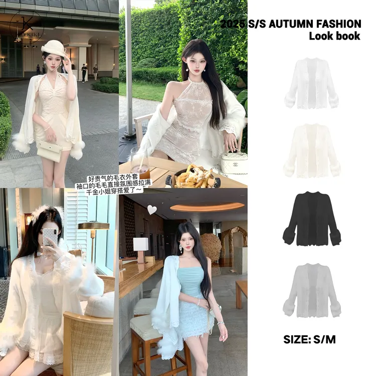 JOY KIKI鹅了么【伦敦千金】秋季甜美百搭毛毛袖长袖外套 J25C387