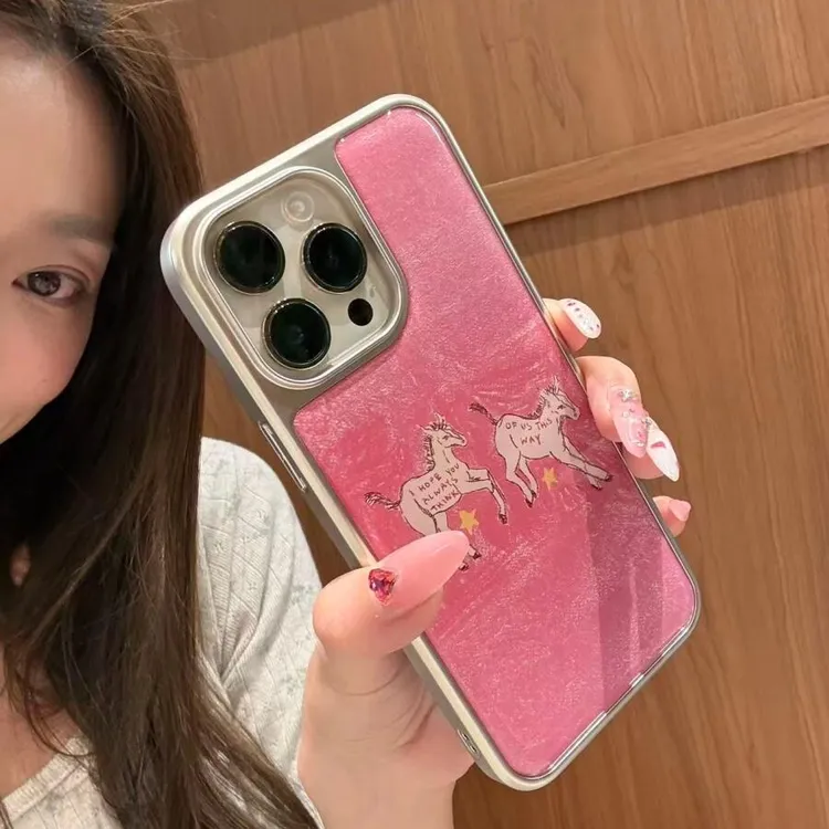 小众可爱粉底油画涂鸦小马适用于iphone17promax苹果16pro防摔15