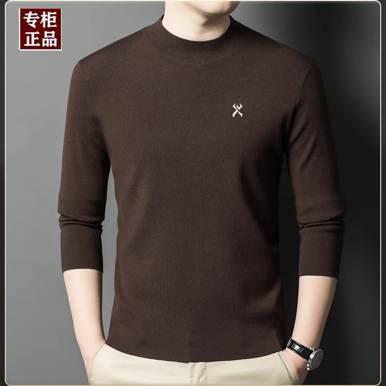 劲霸世家男装2025秋冬男士劲霸世家纯绵羊毛半高领纯色休闲针织衫