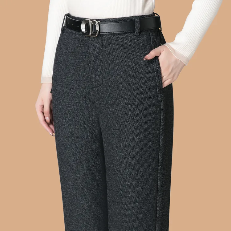 羊毛呢烟管裤女2025冬季新款厚款休闲直筒裤妈妈高腰秋冬西装裤子