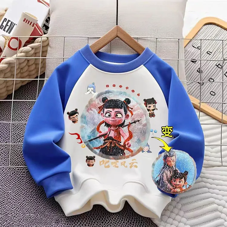 哪吒亮片变色男童卫衣春款2025卡通新款衣服中小童儿童上衣童装潮